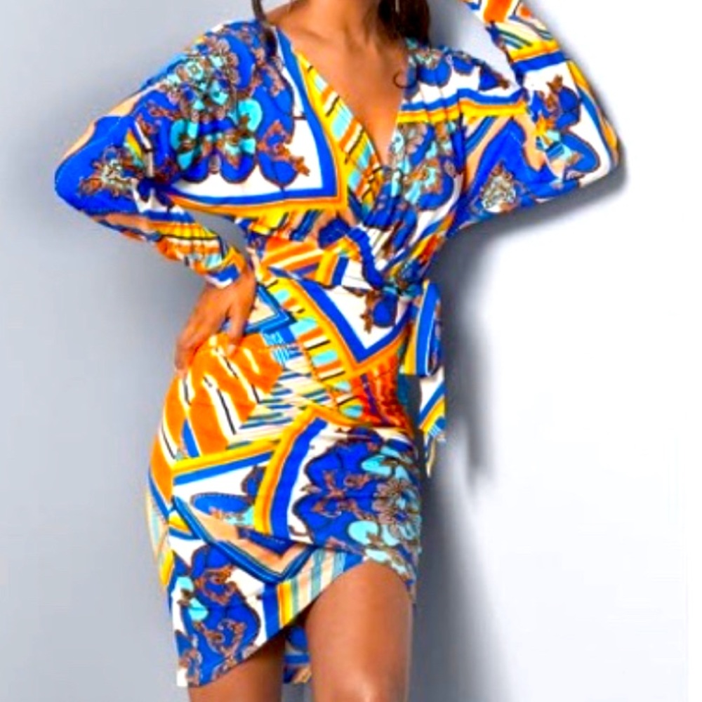 Venus Royal Blue Bodycon Wrap Dress - Size Small